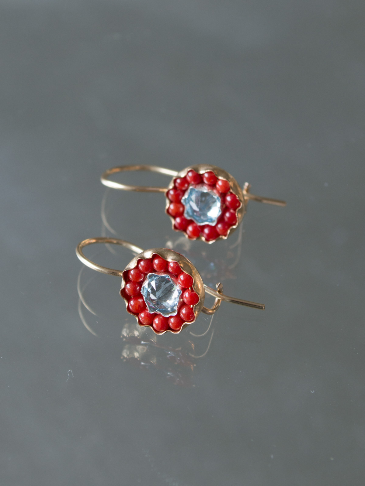 earrings Daisy coral, light blue crystal